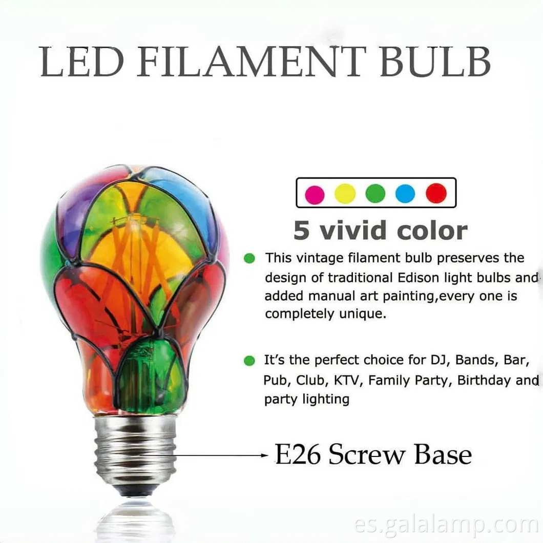 Bombilla LED de color incomprable, luz de vidrieras de base E26 para atmósfera festiva